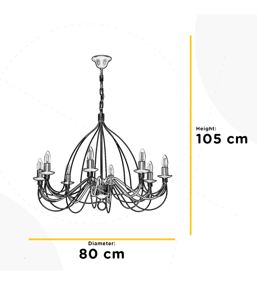 Lampadario a 8 luci 'fiamma' marrone, e14